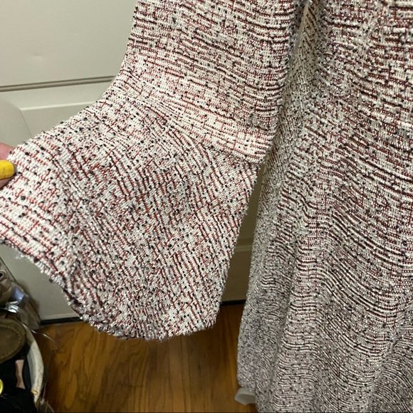 Anthropologie Red Cream Tweed Bell Sleeve V-Neck Dress - Picture 6 of 11